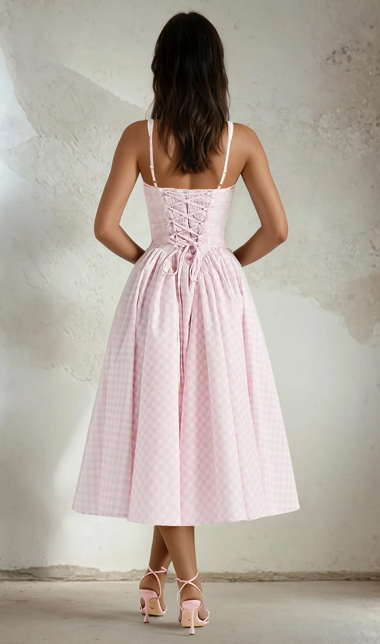 Peony Gingham Drop Waist Pannier Dress in Pink