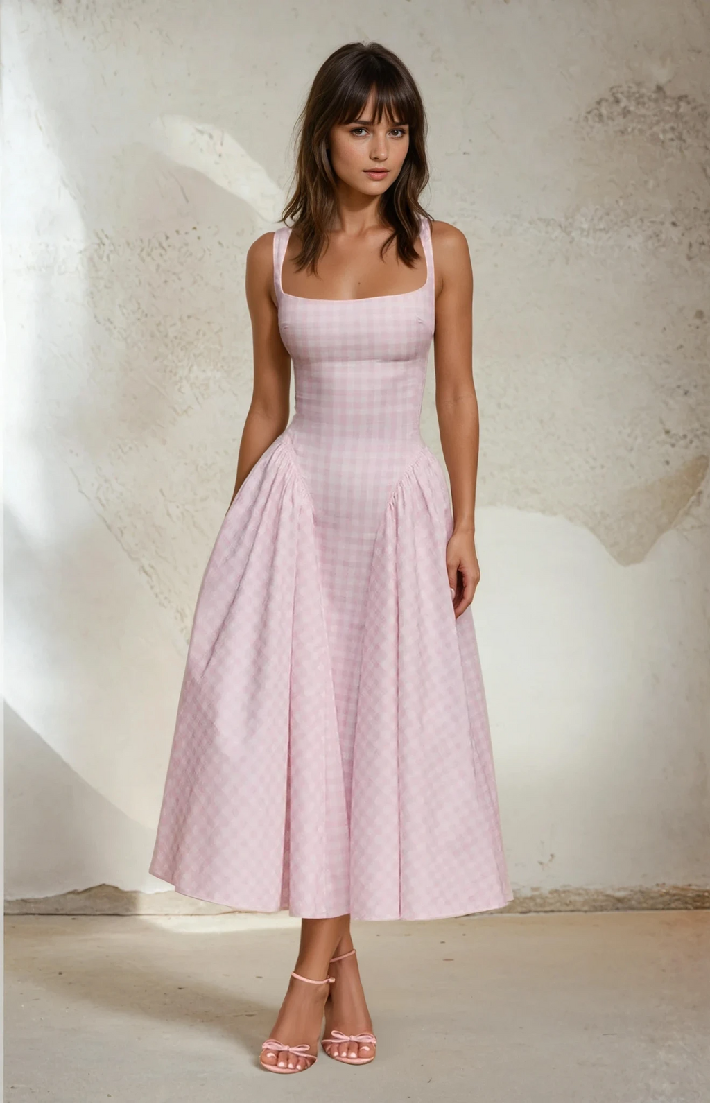 Peony Gingham Drop Waist Pannier Dress in Pink